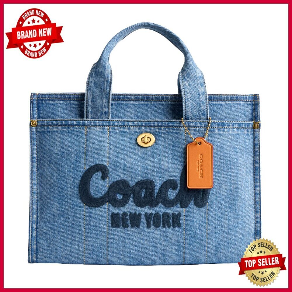 Denim Tote Bag with Turnlock Closure, Fits 13" Laptop, Adjustable Strap